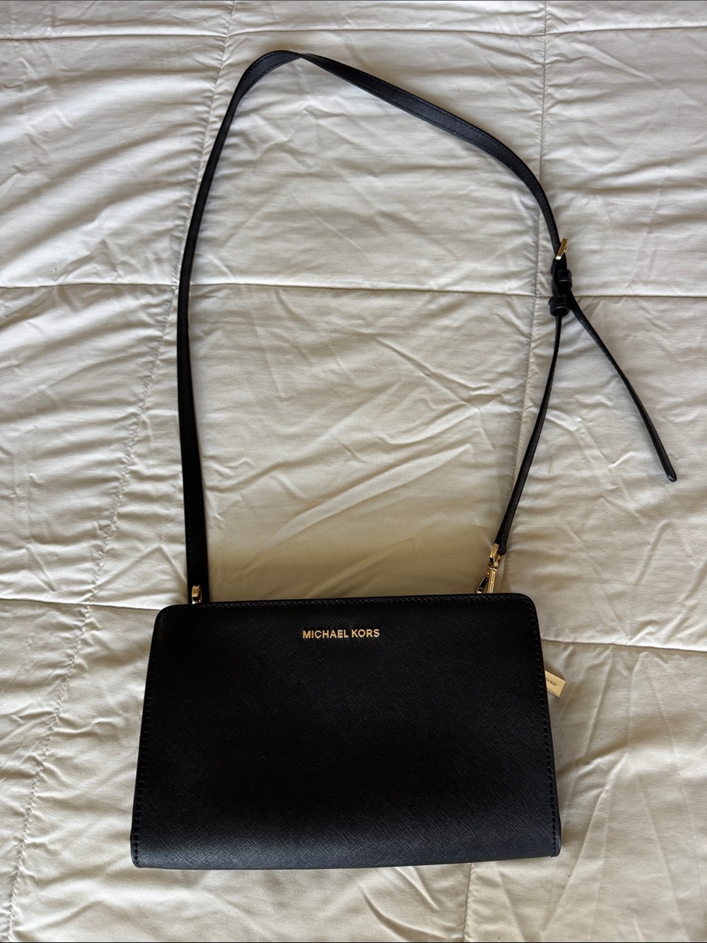 Michael Kors Black Crossbody with Gold Logo and detachable strap